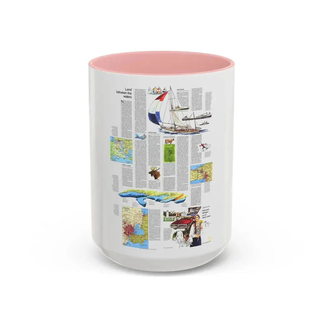 USA - Wisconsin, Michigan ,Great Lakes 2 (1973) (Map) Accent Coffee Mug 15oz Pink - Go Mug Yourself