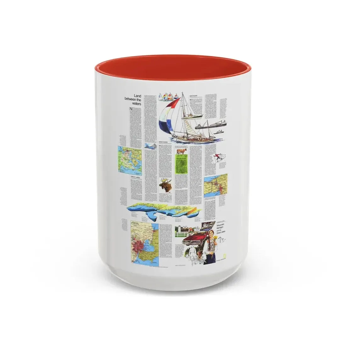 USA - Wisconsin, Michigan ,Great Lakes 2 (1973) (Map) Accent Coffee Mug 15oz Red - Go Mug Yourself