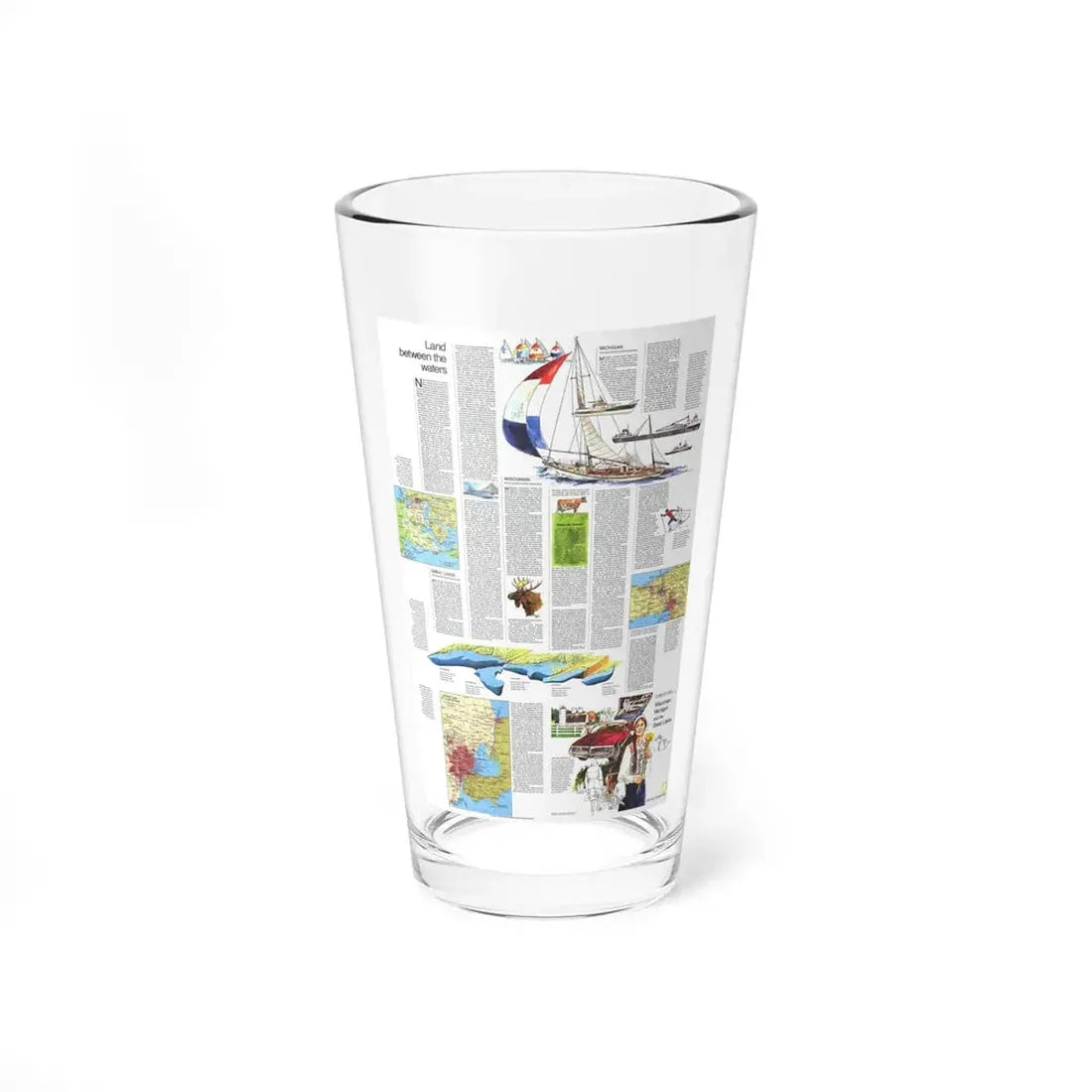 USA - Wisconsin, Michigan ,Great Lakes 2 (1973) (Map) Pint Glass 16oz 16oz - Go Mug Yourself