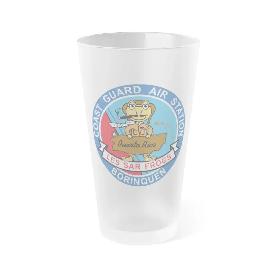 USCG Air Station Borinquen Les SAR Frog (U.S. Coast Guard) Frosted Pint Glass 16oz Default Title - Go Mug Yourself