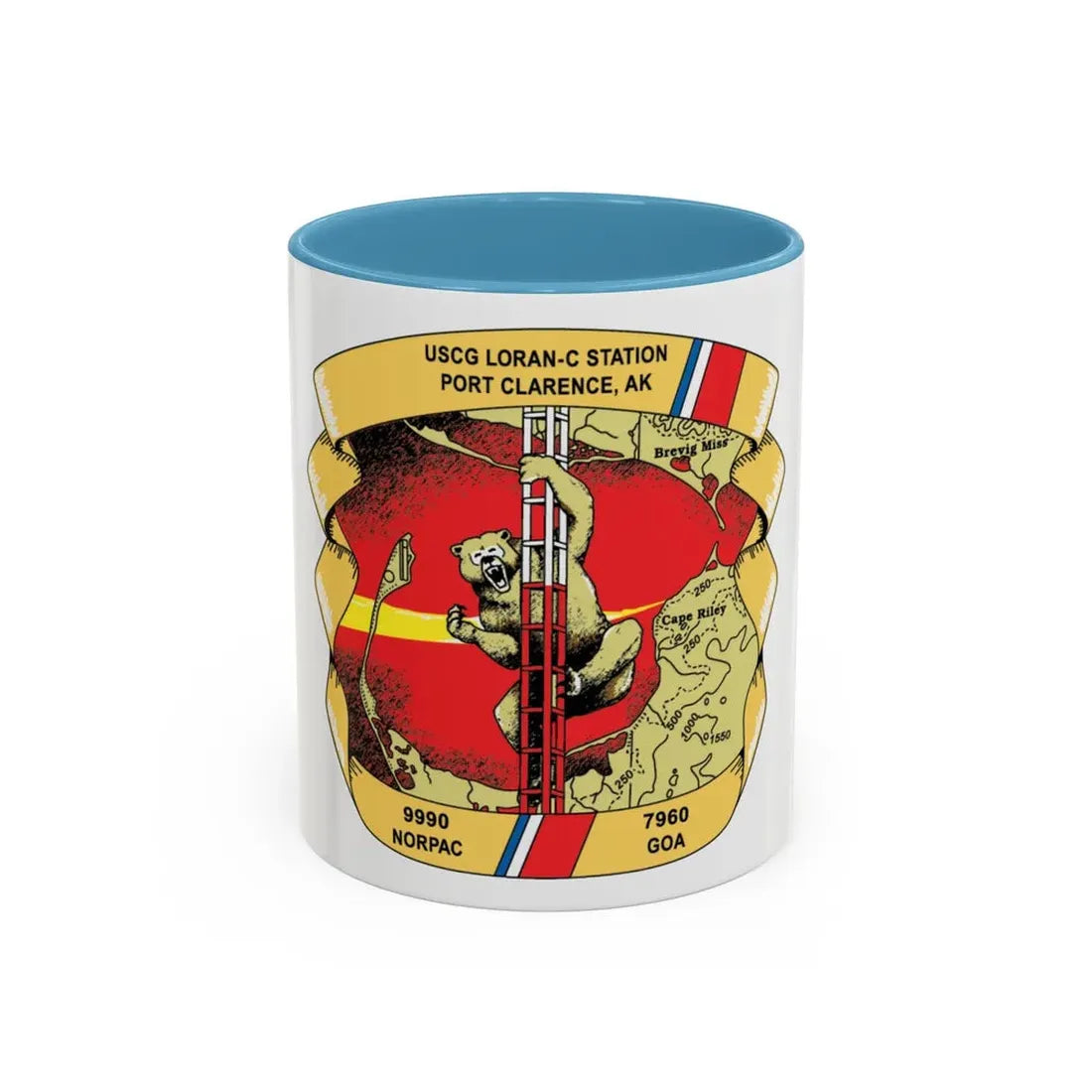 USCG Loran C Station Port Clarence AK (U.S. Coast Guard) Accent Coffee Mug 11oz Light Blue - Go Mug Yourself