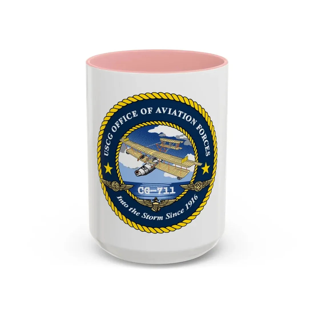 USCG OFFICE OF AVIATION FORCES CG 711 (U.S. Coast Guard) Accent Coffee Mug 15oz Pink - Go Mug Yourself