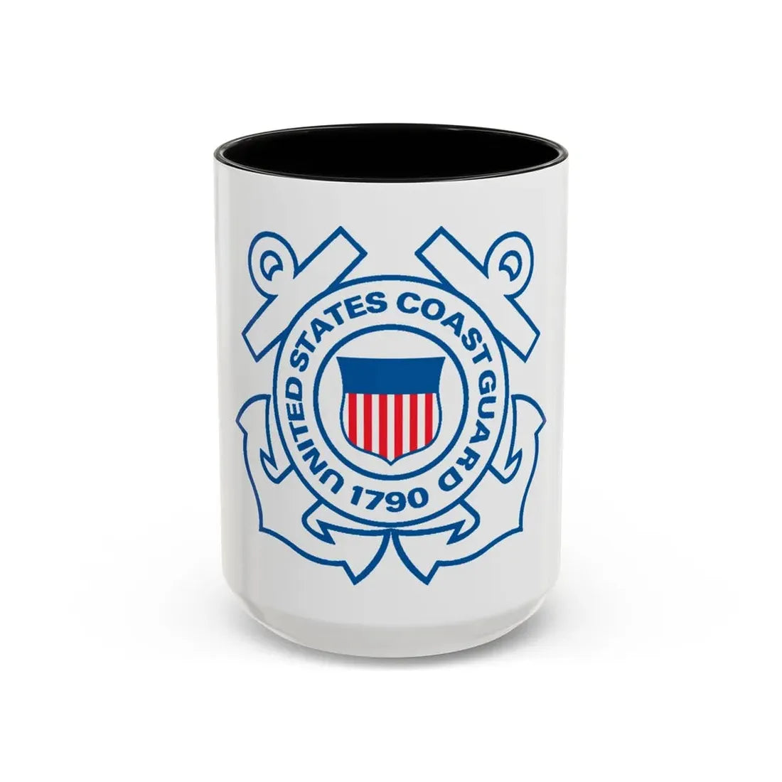 USCG Official Emblem (U.S. Coast Guard) Accent Coffee Mug 15oz Black - Go Mug Yourself