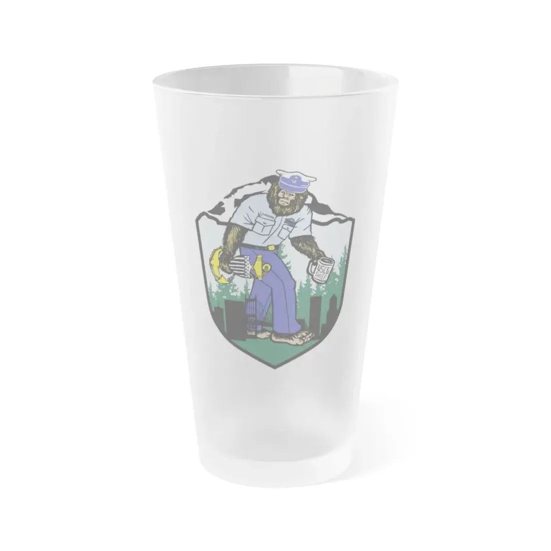 USCG Sailor Squatch (U.S. Coast Guard) Frosted Pint Glass 16oz Default Title - Go Mug Yourself
