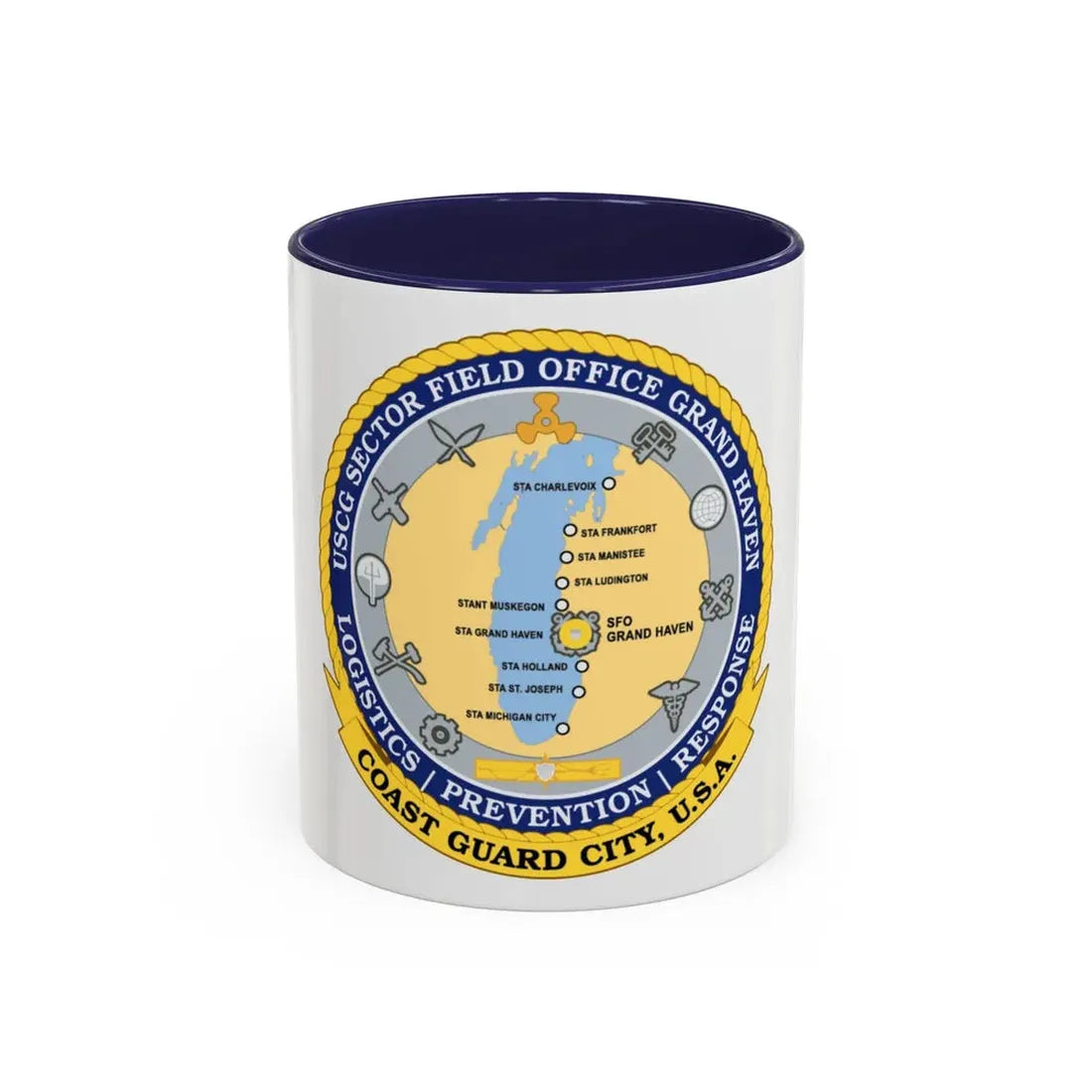 USCG Sector Field Office Grand Haven (U.S. Coast Guard) Accent Coffee Mug 11oz Navy - Go Mug Yourself