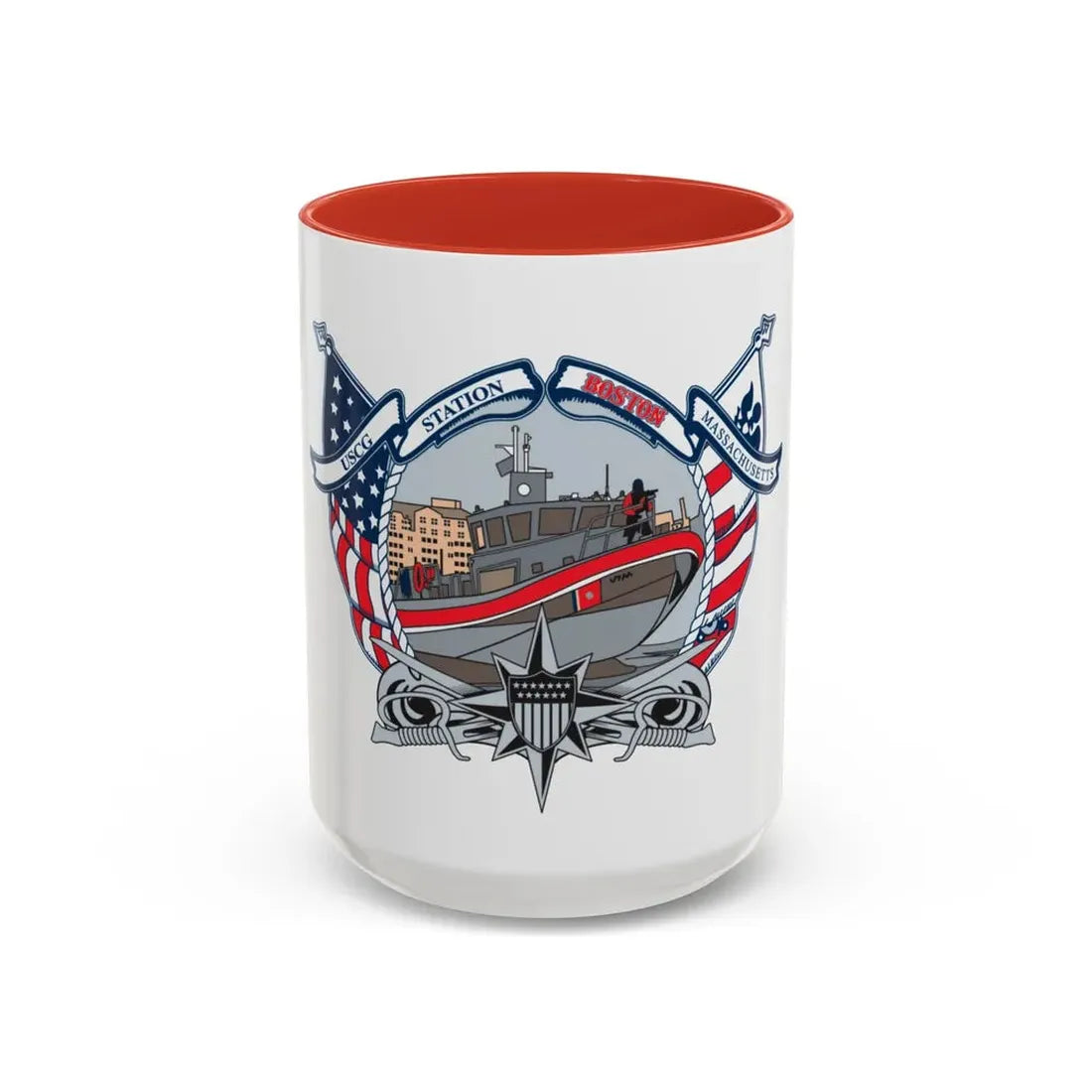 USCG Station Boston (U.S. Coast Guard) Accent Coffee Mug 15oz Red - Go Mug Yourself