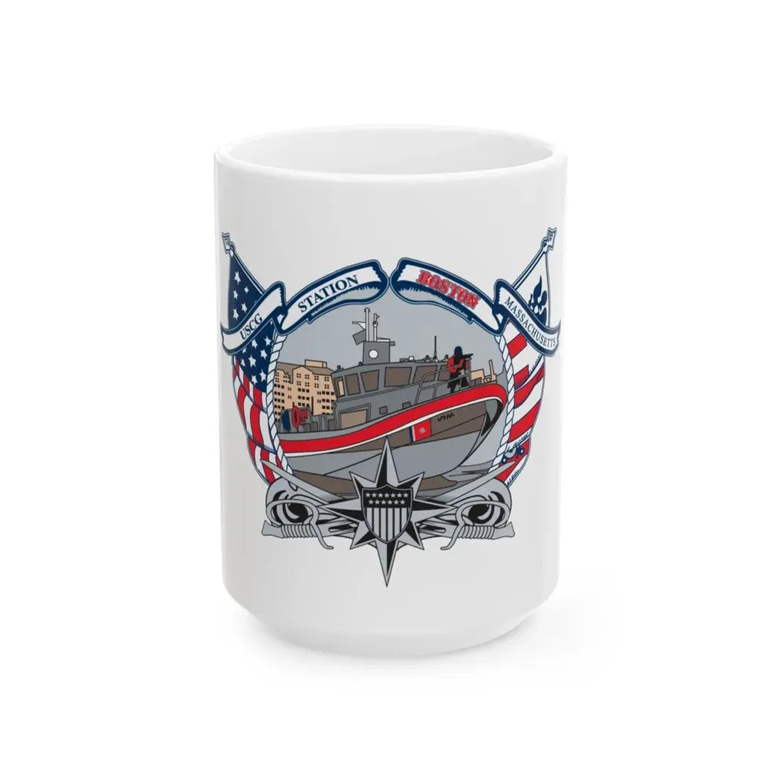 USCG Station Boston (U.S. Coast Guard) White Coffee Mug 15oz - Go Mug Yourself