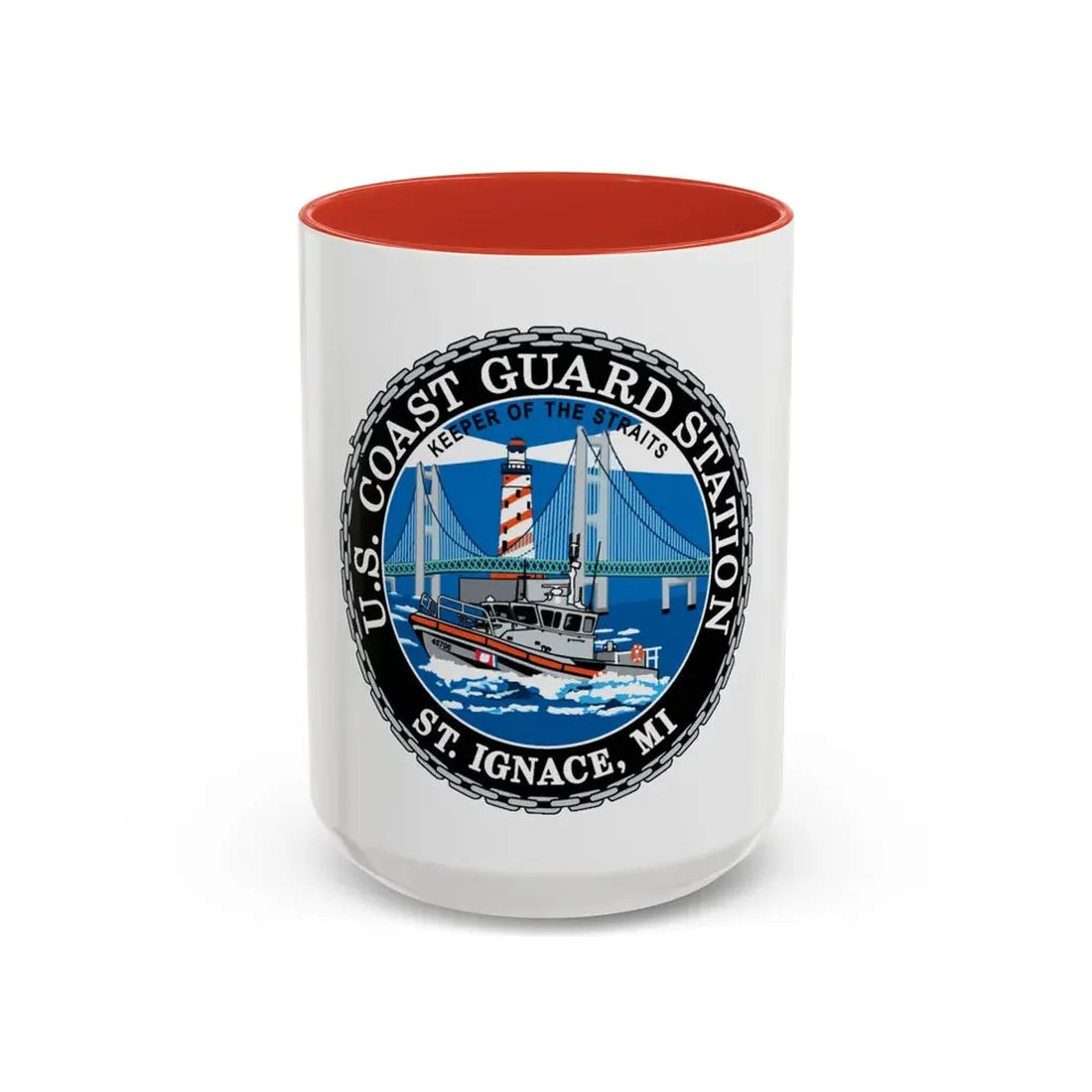 USCG Station St Ignace MI (U.S. Coast Guard) Accent Coffee Mug 15oz Red - Go Mug Yourself