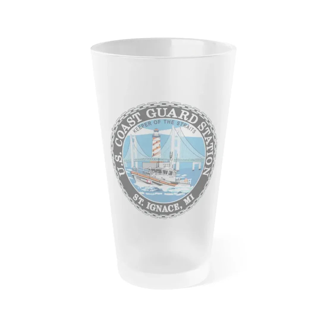 USCG Station St Ignace MI (U.S. Coast Guard) Frosted Pint Glass 16oz Default Title - Go Mug Yourself
