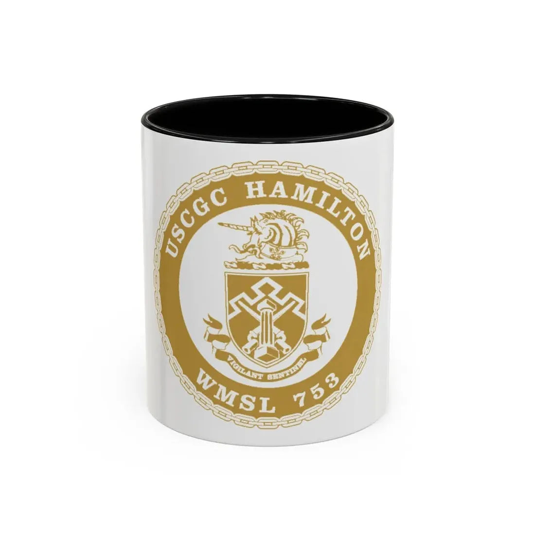 USCGC Hamilton WMSL 753 GOLD (U.S. Coast Guard) Accent Coffee Mug 11oz Black - Go Mug Yourself