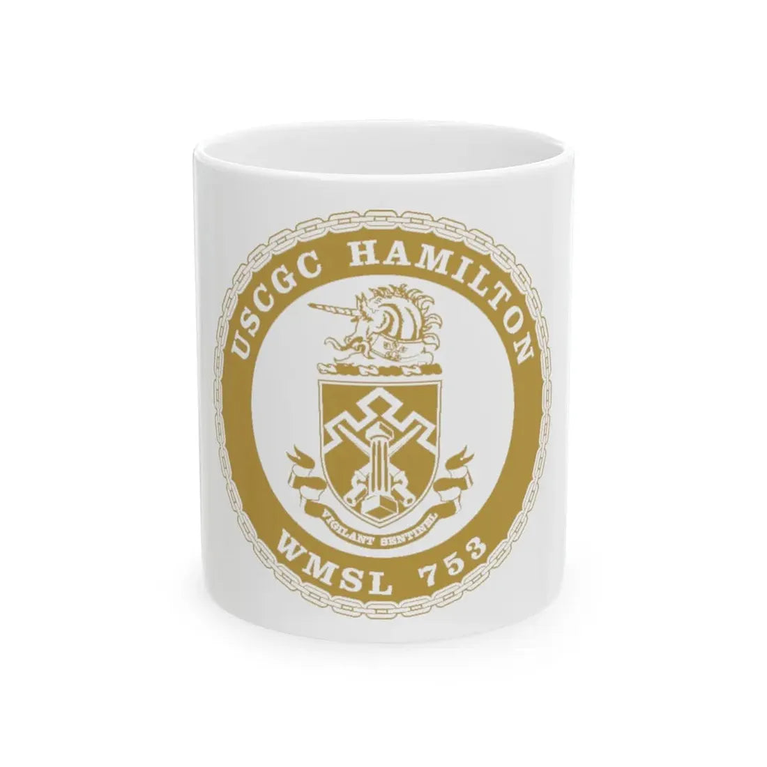 USCGC Hamilton WMSL 753 GOLD (U.S. Coast Guard) White Coffee Mug 11oz - Go Mug Yourself
