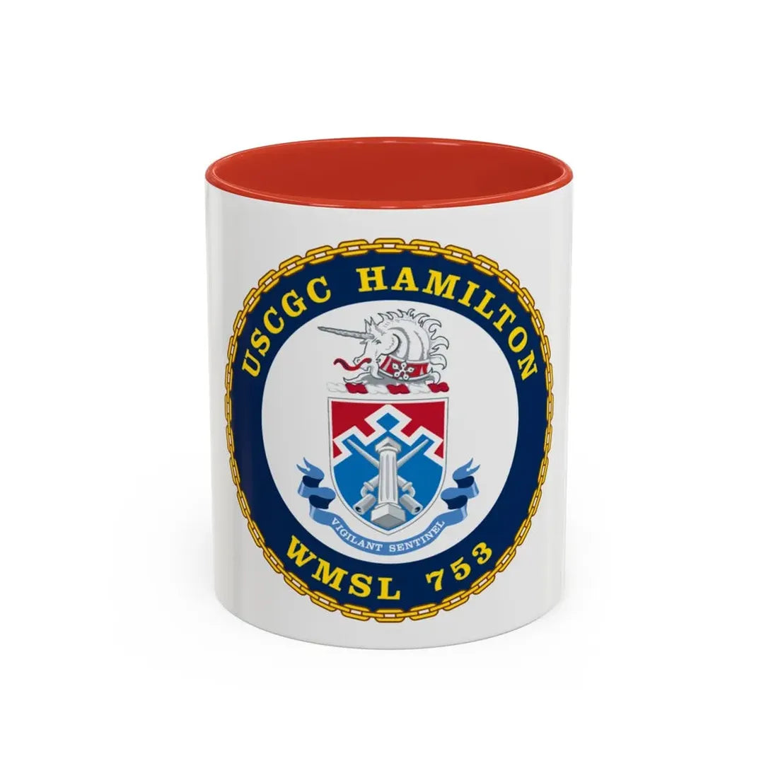 USCGC Hamilton WMSL 753 (U.S. Coast Guard) Accent Coffee Mug 11oz Red - Go Mug Yourself