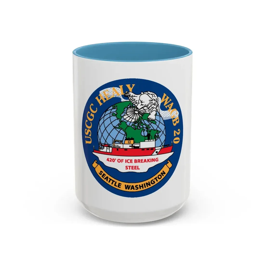 USCGC Healy WAGB 20 Seattle Wash (U.S. Coast Guard) Accent Coffee Mug 15oz Light Blue - Go Mug Yourself