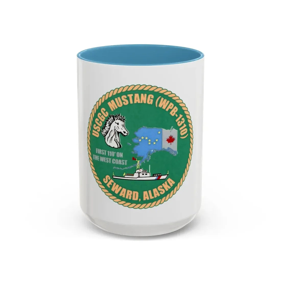 USCGC Mustang WPB 1310 v2 (U.S. Coast Guard) Accent Coffee Mug 15oz Light Blue - Go Mug Yourself