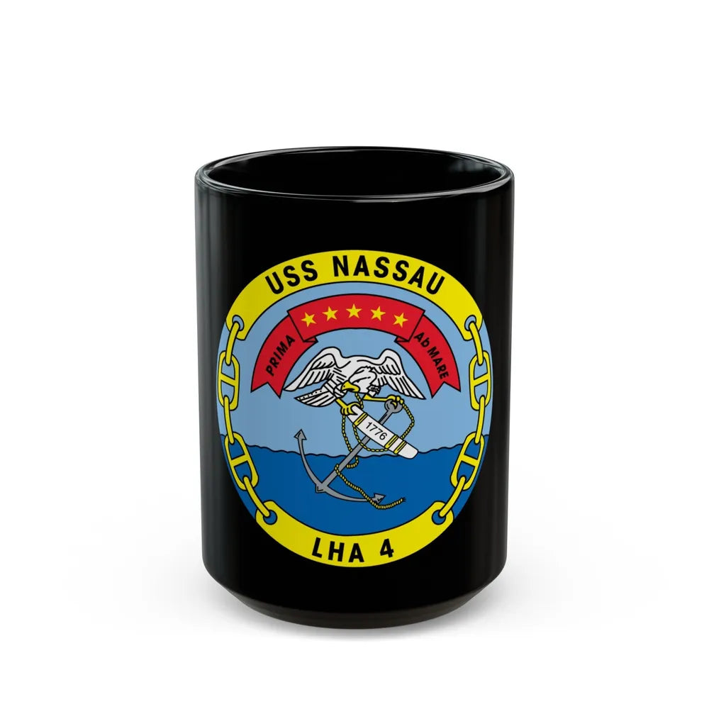 USS Nassau LHA 4 (U.S. Navy) Black Coffee Mug-15oz-Go Mug Yourself