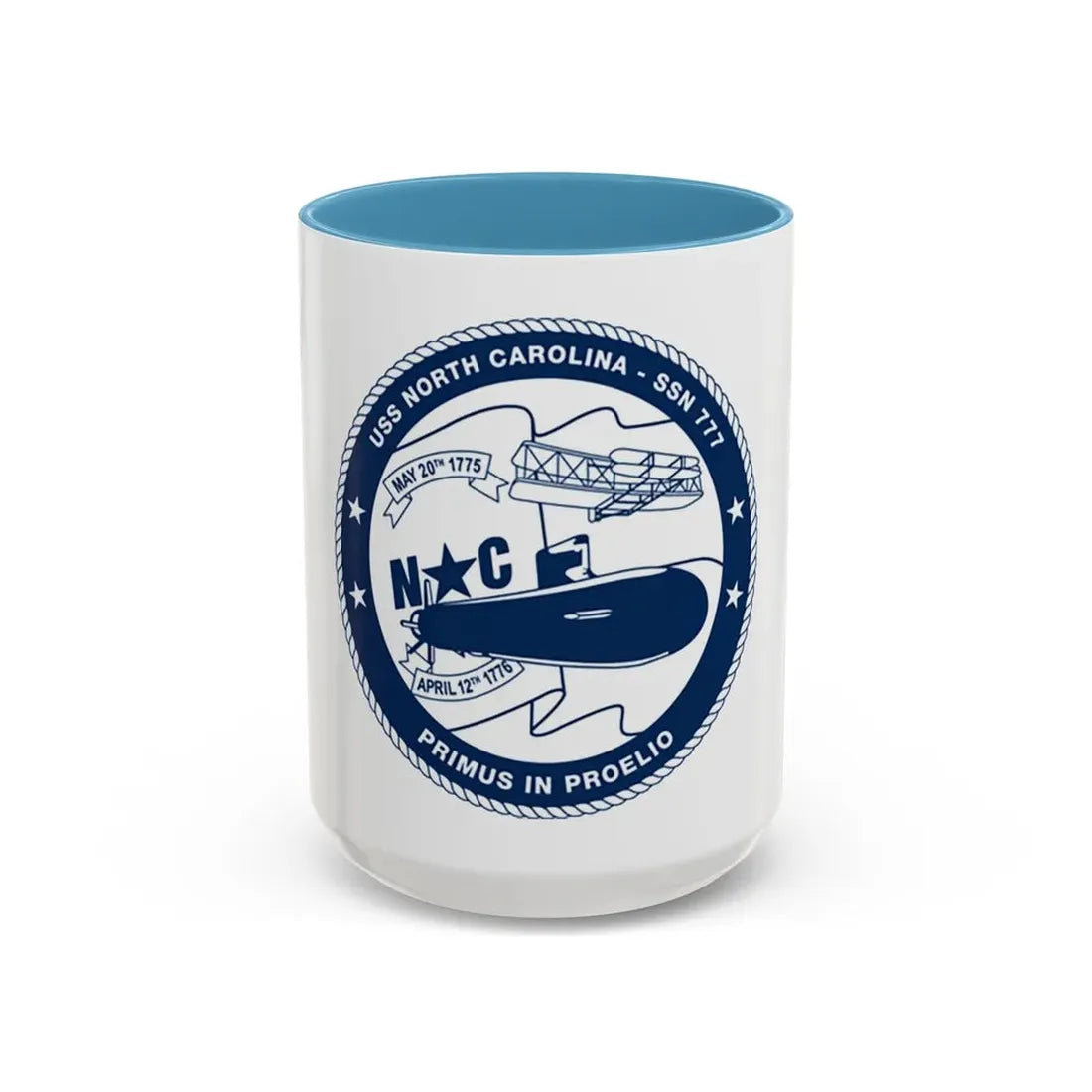 USS North Carolina SSN 777 (U.S. Coast Guard) Accent Coffee Mug 15oz Light Blue - Go Mug Yourself