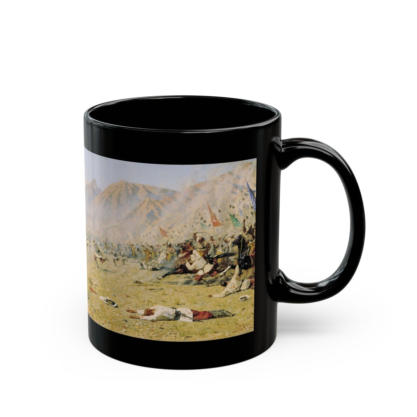 Vasily Vereshchagin (1842-1904) Surprise attack - 1871 - Black Coffee Mug-Go Mug Yourself
