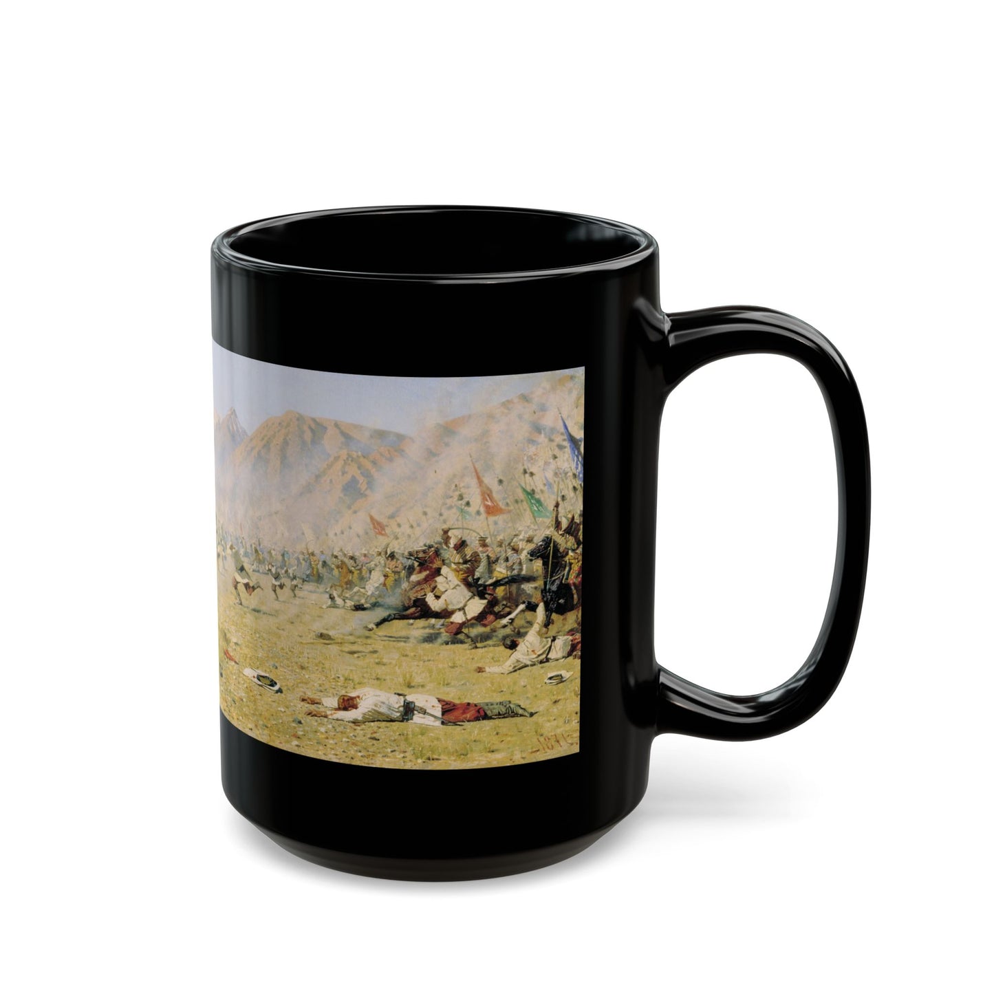 Vasily Vereshchagin (1842-1904) Surprise attack - 1871 - Black Coffee Mug-Go Mug Yourself