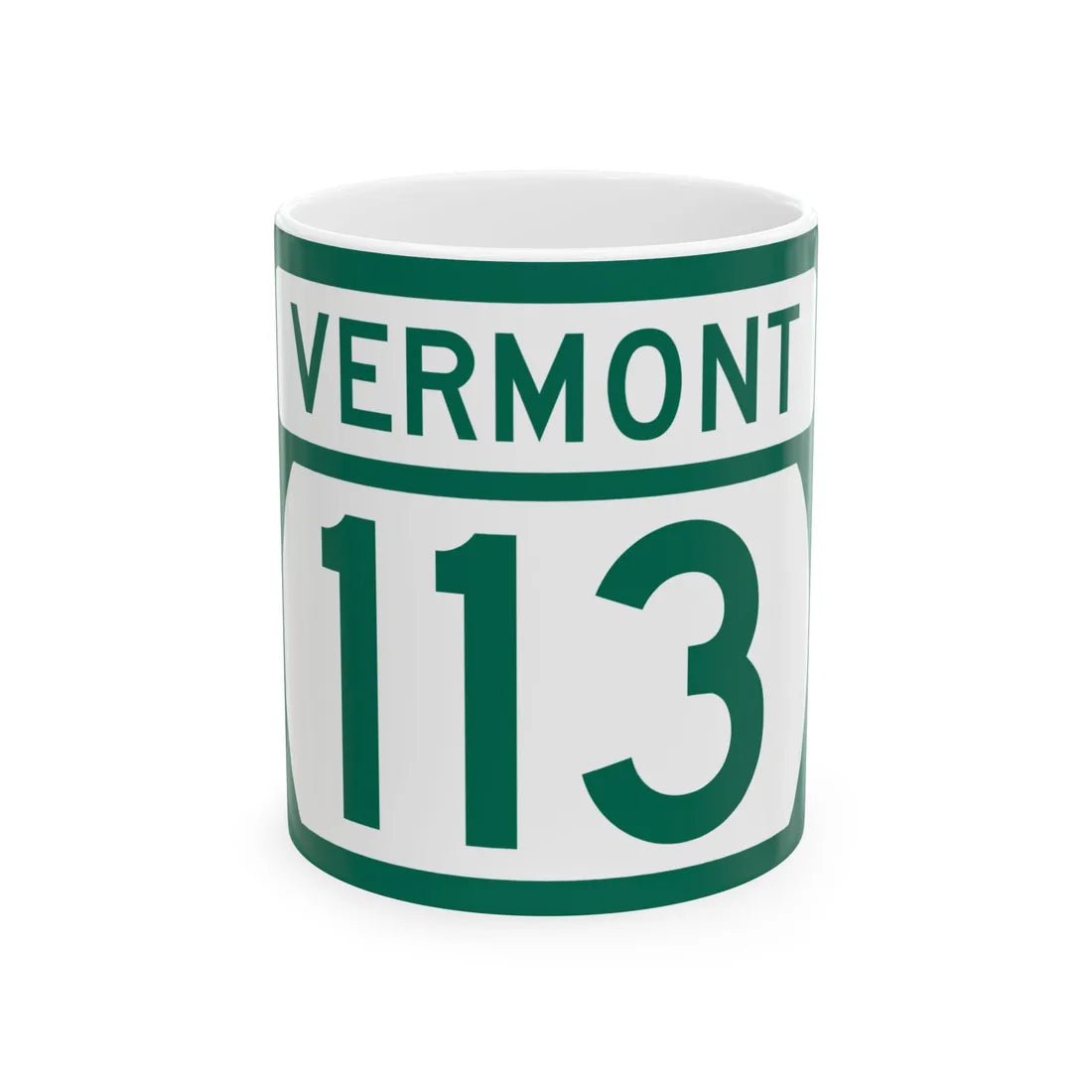 Vermont 113 (Vermont) (Road Sign) White Coffee Mug 11oz - Go Mug Yourself