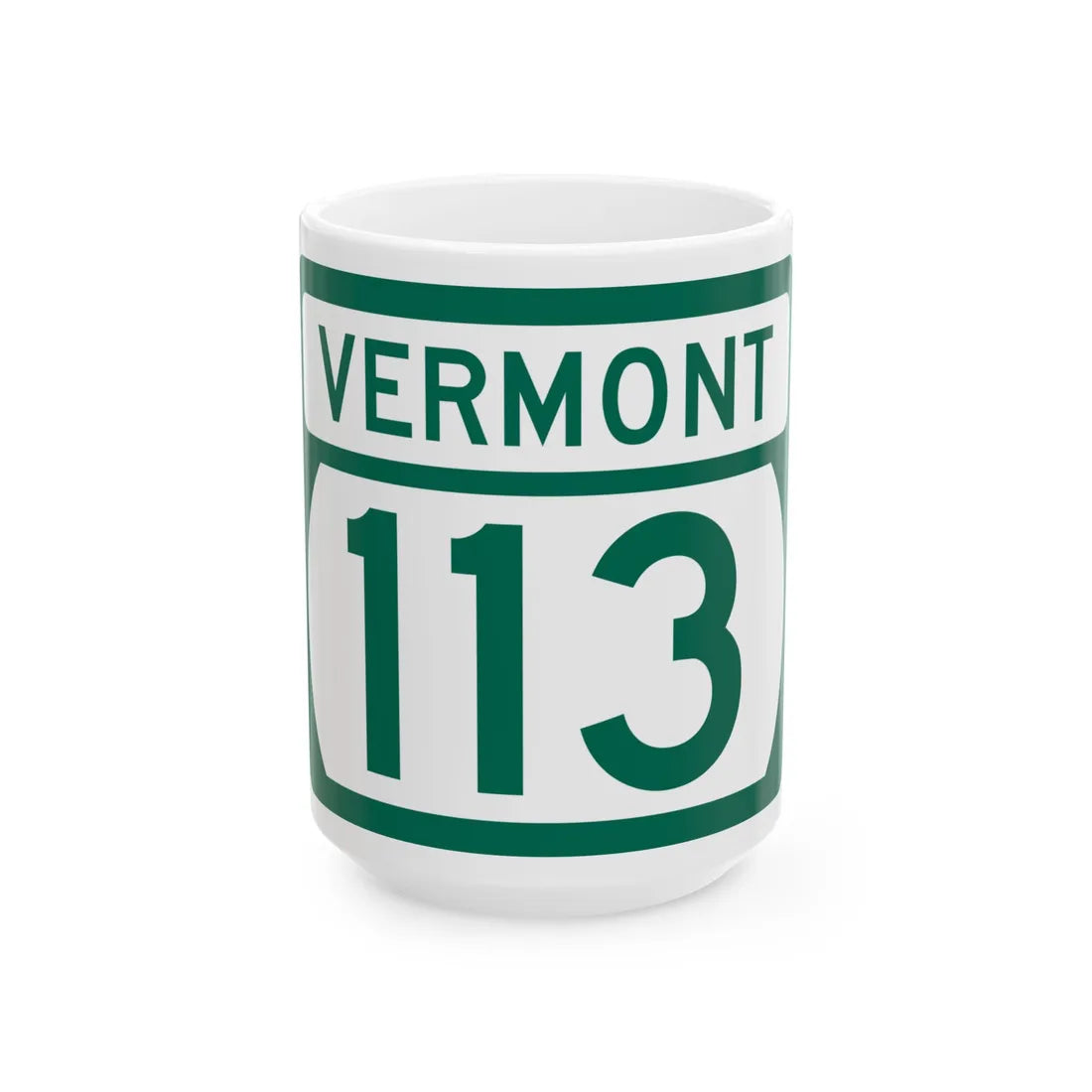 Vermont 113 (Vermont) (Road Sign) White Coffee Mug 15oz - Go Mug Yourself