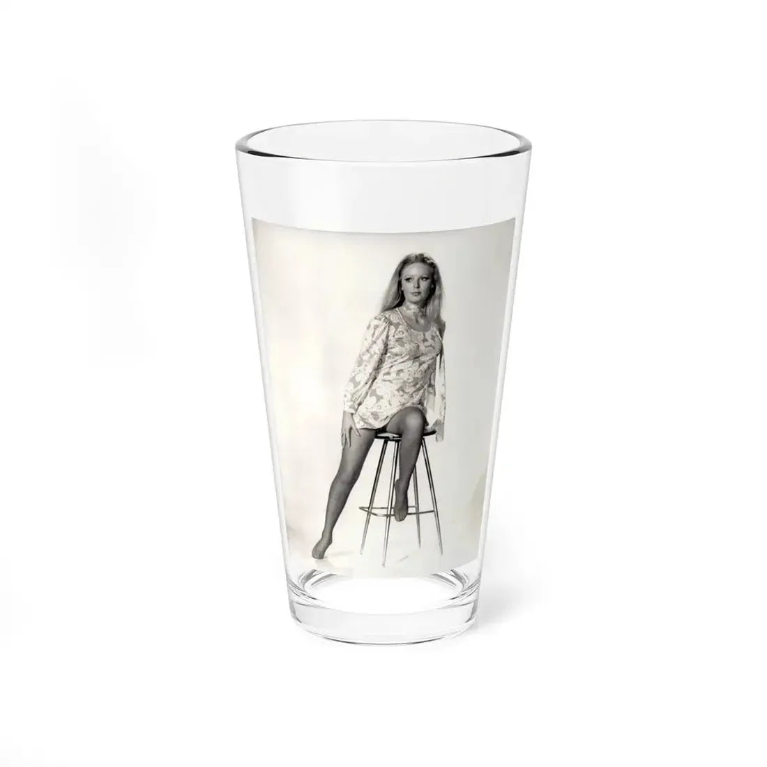 Veronica Carlson #09 - 8x10 B&W Glamour Full Body Dress & Stockings Shot #01 (Vintage Female Icon) Pint Glass 16oz 16oz - Go Mug Yourself