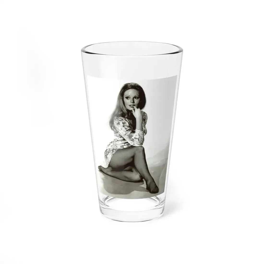 Veronica Carlson #10 - 8x10 B&W Glamour Full Body Dress & Stockings Shot #02 (Vintage Female Icon) Pint Glass 16oz 16oz - Go Mug Yourself