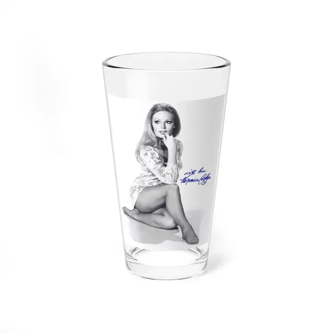 Veronica Carlson #10 - 8x10 B&W Glamour Full Body Dress & Stockings Shot #021 (Vintage Female Icon) Pint Glass 16oz 16oz - Go Mug Yourself