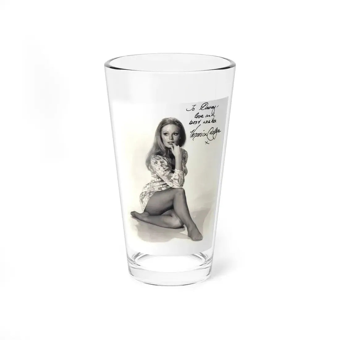 Veronica Carlson #10 - 8x10 B&W Glamour Full Body Dress & Stockings Shot #023 (Vintage Female Icon) Pint Glass 16oz 16oz - Go Mug Yourself