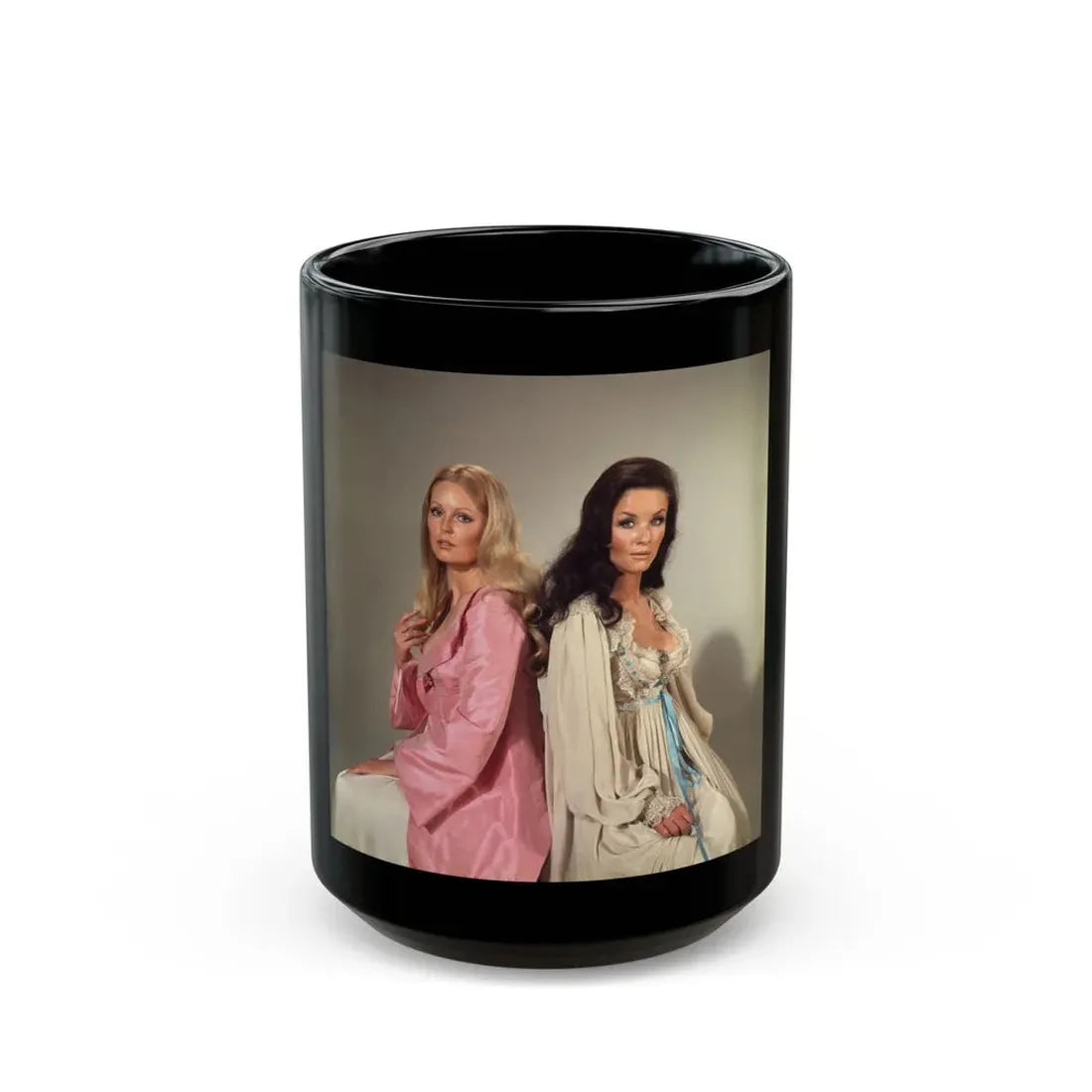 Veronica Carlson #101 with, Hammer Actress Kate O'Mara (Vintage Female Icon) Black Coffee Mug 15oz - Go Mug Yourself