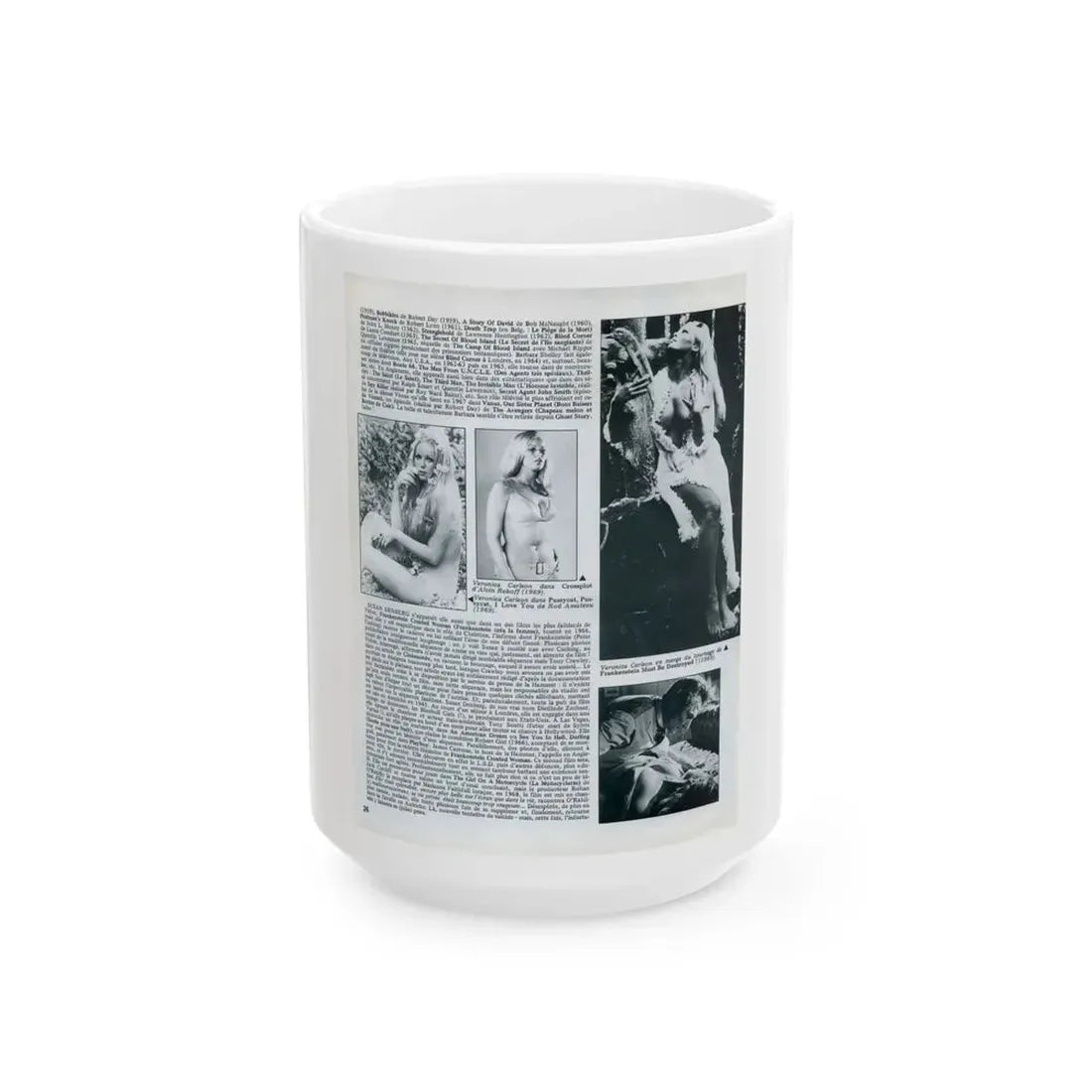 Veronica Carlson #83 - B&W Mag. Photos & Article (Vintage Female Icon) White Coffee Mug 15oz - Go Mug Yourself