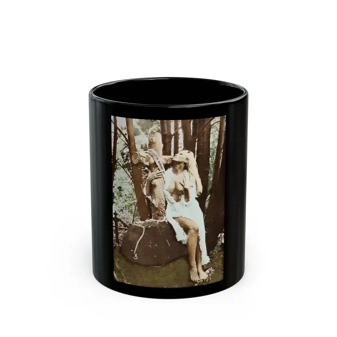 Veronica Carlson #84 - Partially Topless1 (Vintage Female Icon) Black Coffee Mug 11oz - Go Mug Yourself