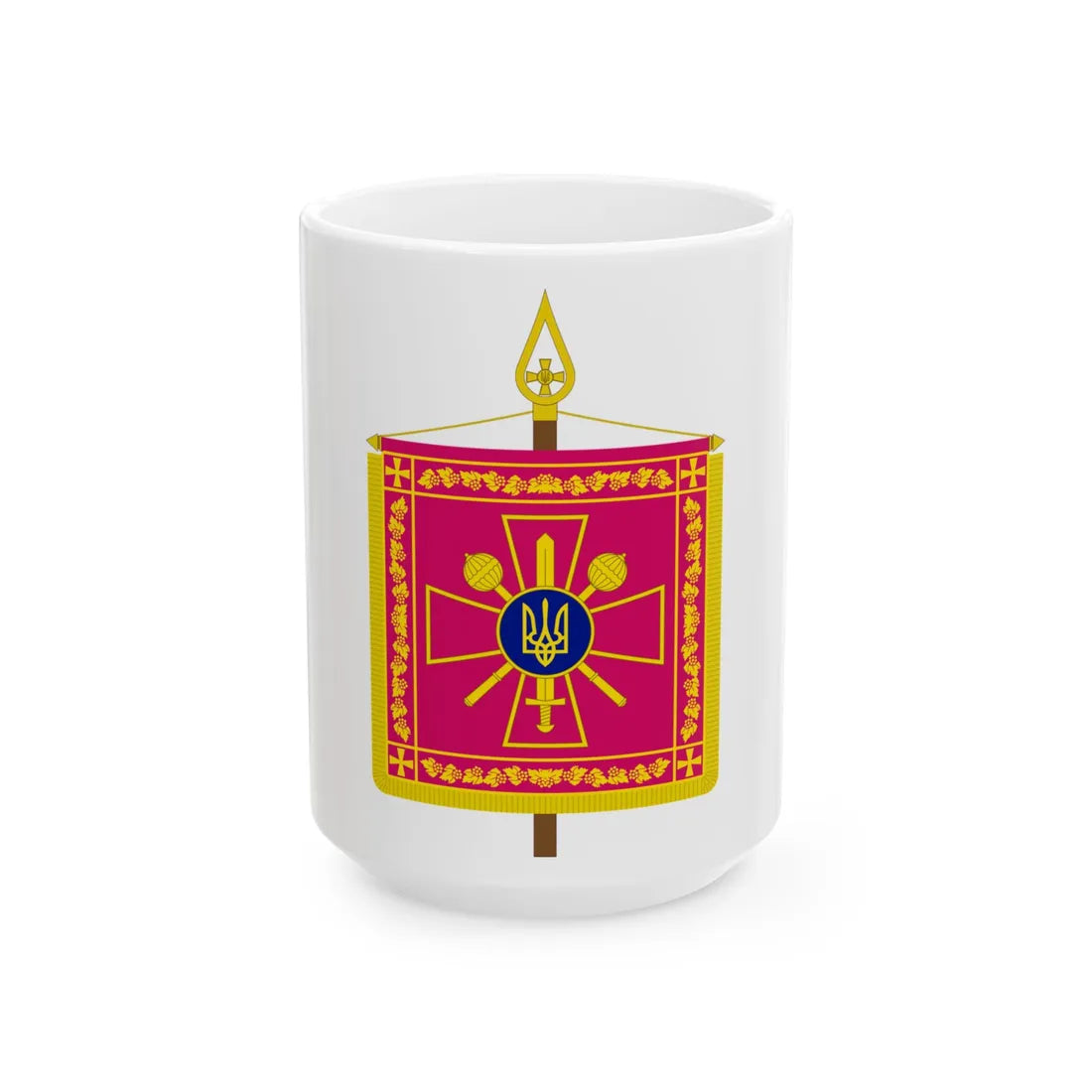 Vexillum of the Minister of Defence of Ukraine (Ukraine) White Coffee Mug 15oz - Go Mug Yourself