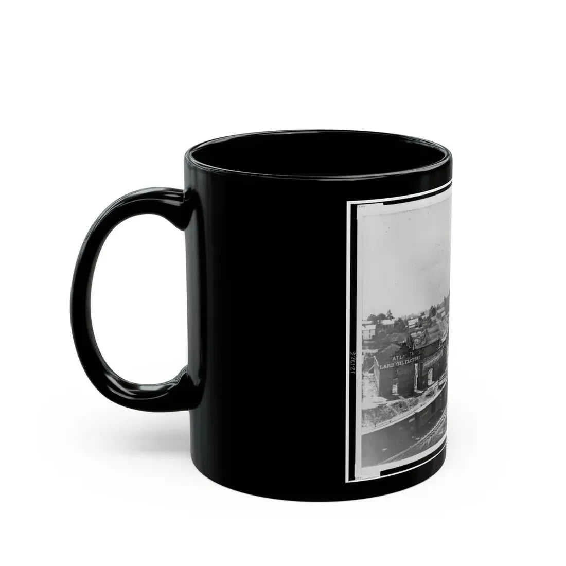 View Of Atlanta, Georgia, With Railroad Cars In Left Foreground (U.S. Civil War) Black Coffee Mug - Go Mug Yourself