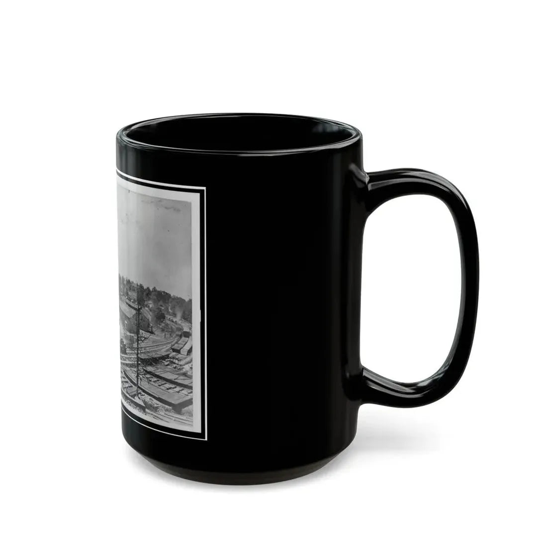 View Of Atlanta, Georgia, With Railroad Cars In Left Foreground (U.S. Civil War) Black Coffee Mug - Go Mug Yourself
