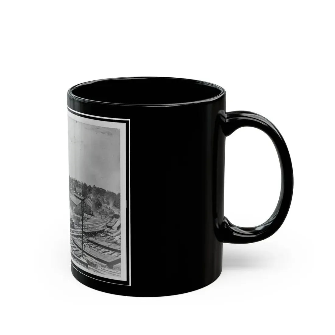 View Of Atlanta, Georgia, With Railroad Cars In Left Foreground (U.S. Civil War) Black Coffee Mug - Go Mug Yourself