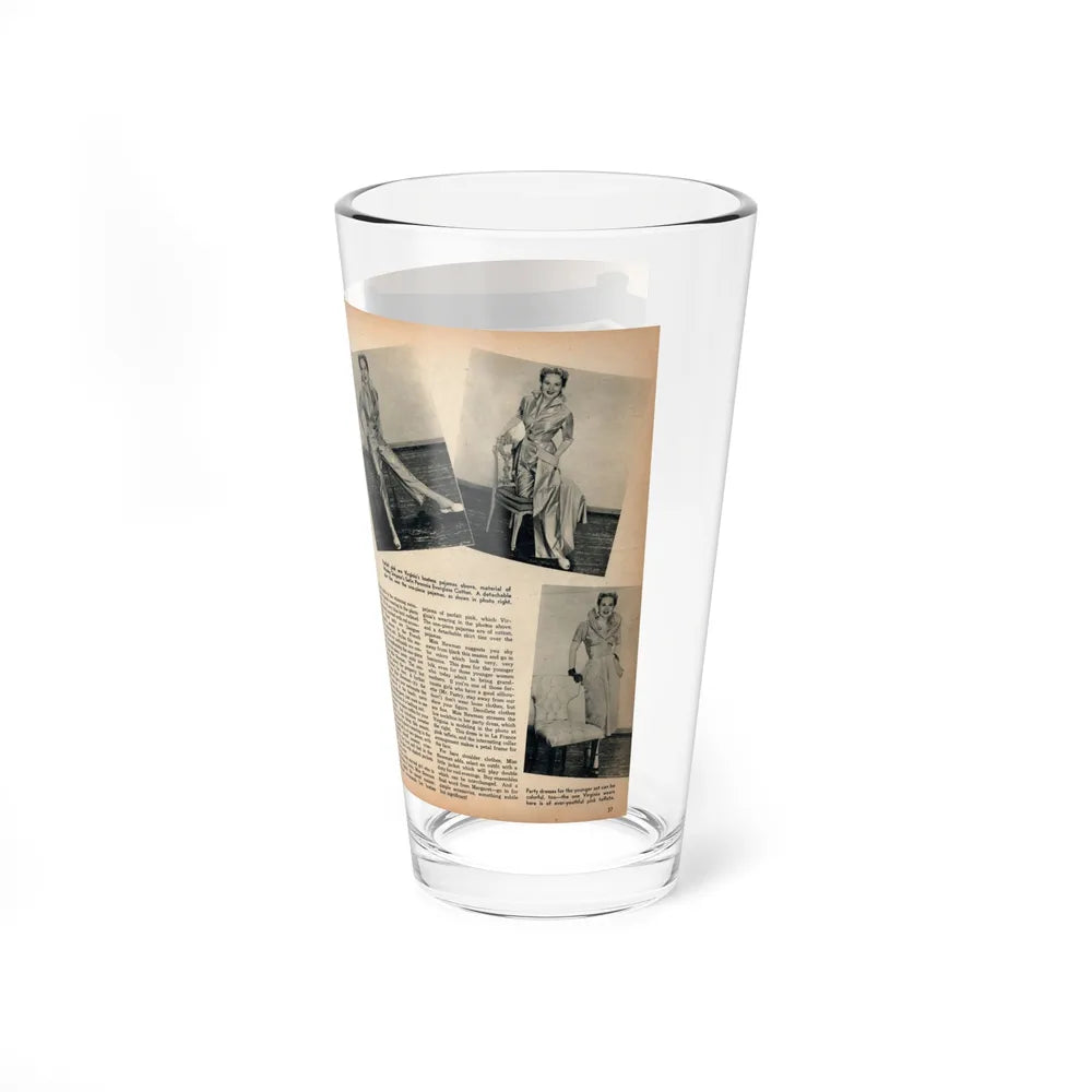 Virginia Mayo #289 - 2 Pages of Virginia+1 B&W Pin-Up Pic+4 B&W Fashion Pics circa late 40's from a Movie Star Magazine (Vintage Female Icon) Pint Glass 16oz - Go Mug Yourself