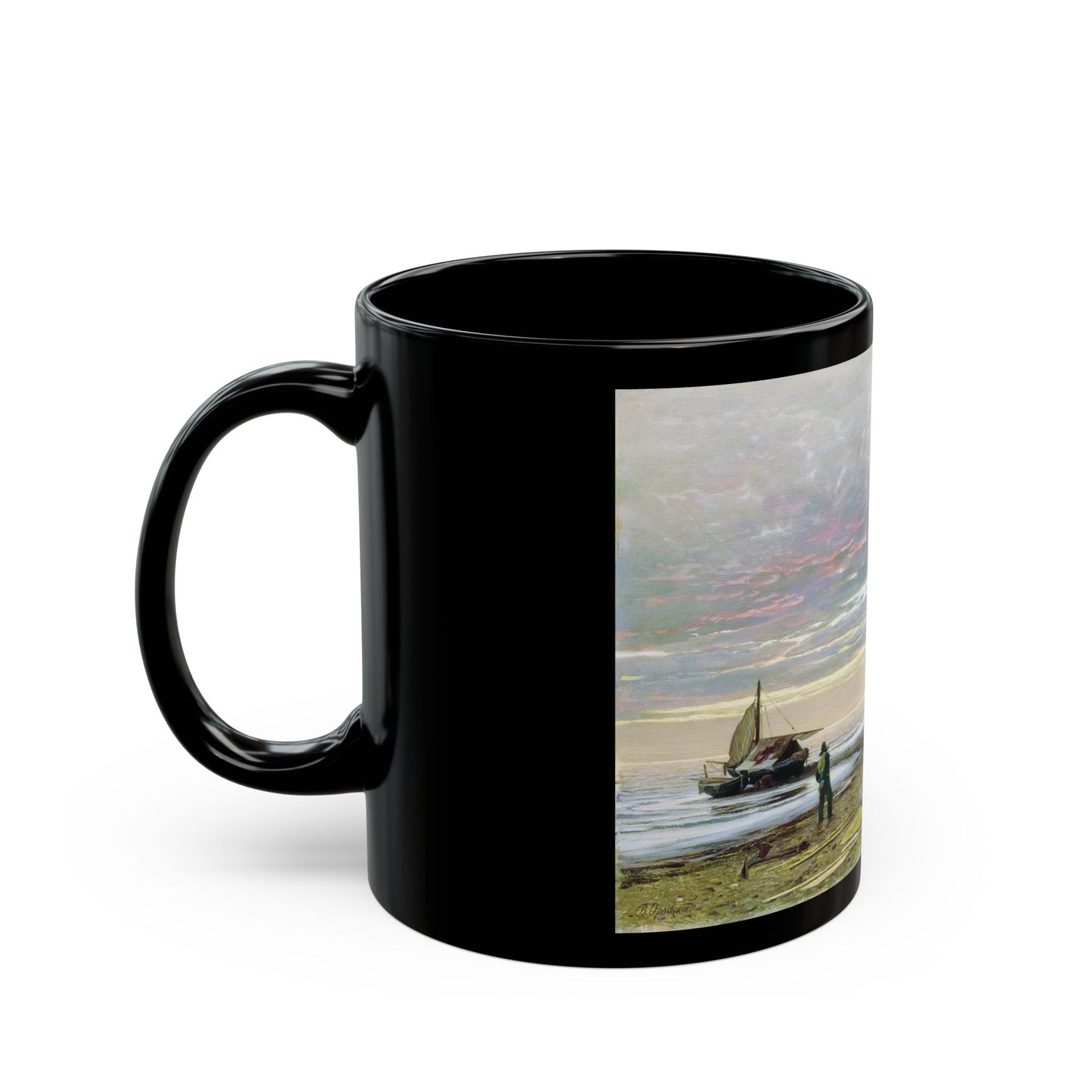 Vladimir Orlovsky (1842-1914) Evening Seashore - 1874 - Black Coffee Mug-Go Mug Yourself