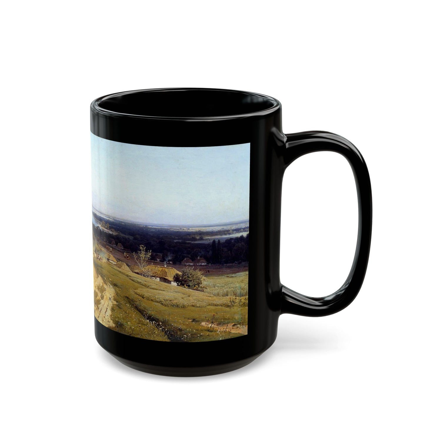 Vladimir Orlovsky (1842-1914) Landscape in Ukraine - Black Coffee Mug-Go Mug Yourself