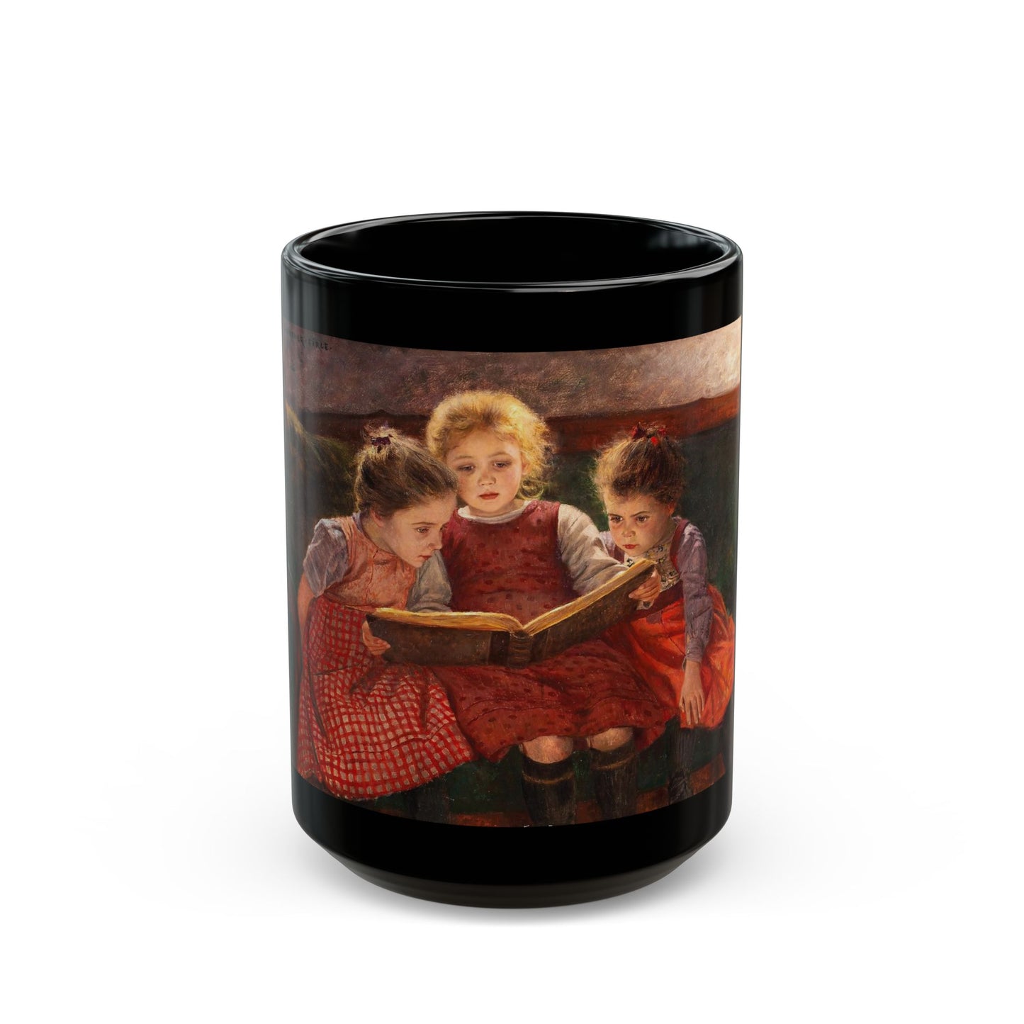 Walther Firle (1859-1929) Three Girls Reading - Black Coffee Mug-15oz-Go Mug Yourself
