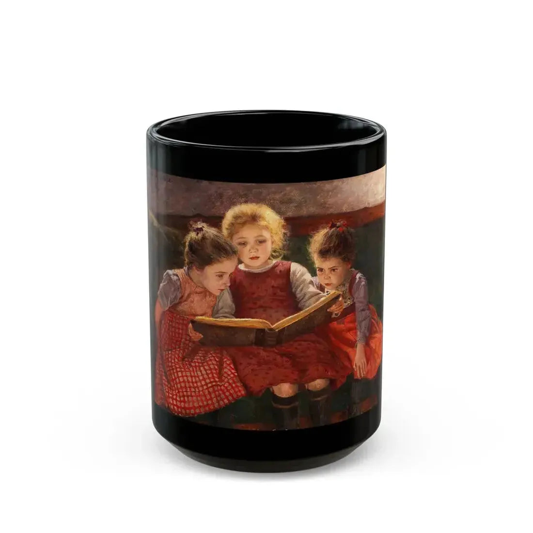 Walther Firle (1859-1929) Three Girls Reading - Black Coffee Mug 15oz - Go Mug Yourself