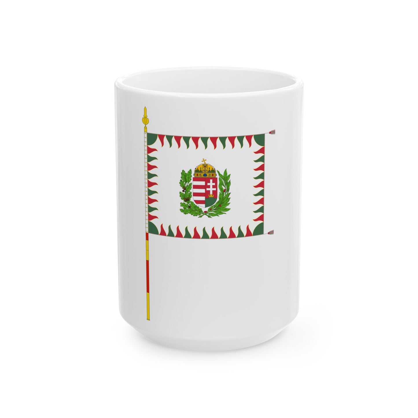 War Flag of Hungary with staff (Hungary) White Coffee Mug-15oz-Go Mug Yourself