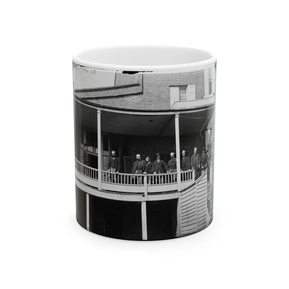 Washington, D.C. Officers And Clerks On A Porch At Signal Corps Headquarters (U.S. Civil War) White Coffee Mug-11oz-Go Mug Yourself