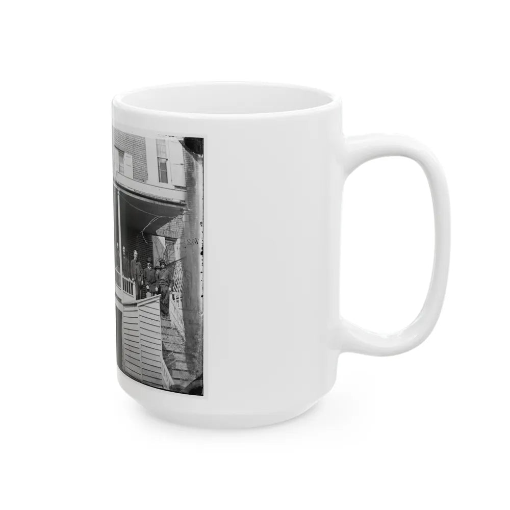 Washington, D.C. Officers And Clerks On A Porch At Signal Corps Headquarters (U.S. Civil War) White Coffee Mug-Go Mug Yourself