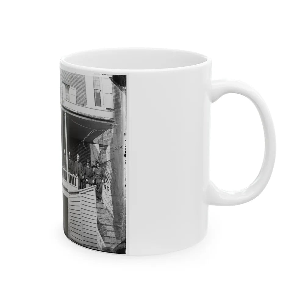 Washington, D.C. Officers And Clerks On A Porch At Signal Corps Headquarters (U.S. Civil War) White Coffee Mug-Go Mug Yourself