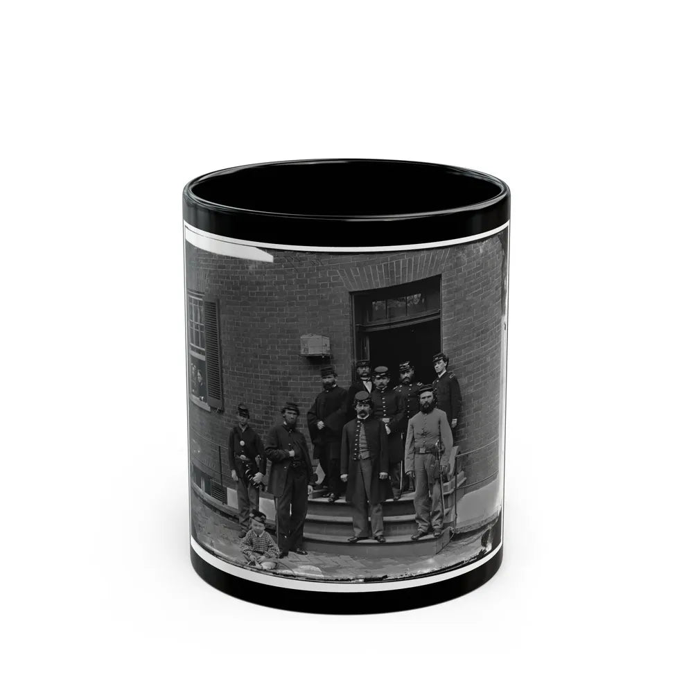 Washington, D.C. Officers At Door Of Seminary Hospital (Formerly Georgetown Female Seminary), 30th St. At N, Georgetown (U.S. Civil War) Black Coffee Mug-11oz-Go Mug Yourself