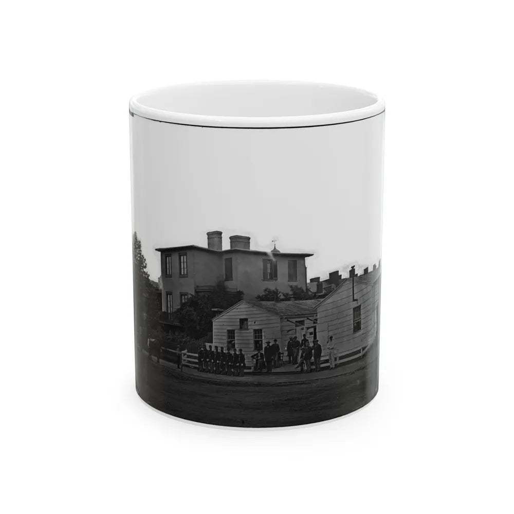 Washington, District Of Columbia. Eight Soldiers In Formation In Front Of Temporary Buildings (U.S. Civil War) White Coffee Mug-11oz-Go Mug Yourself