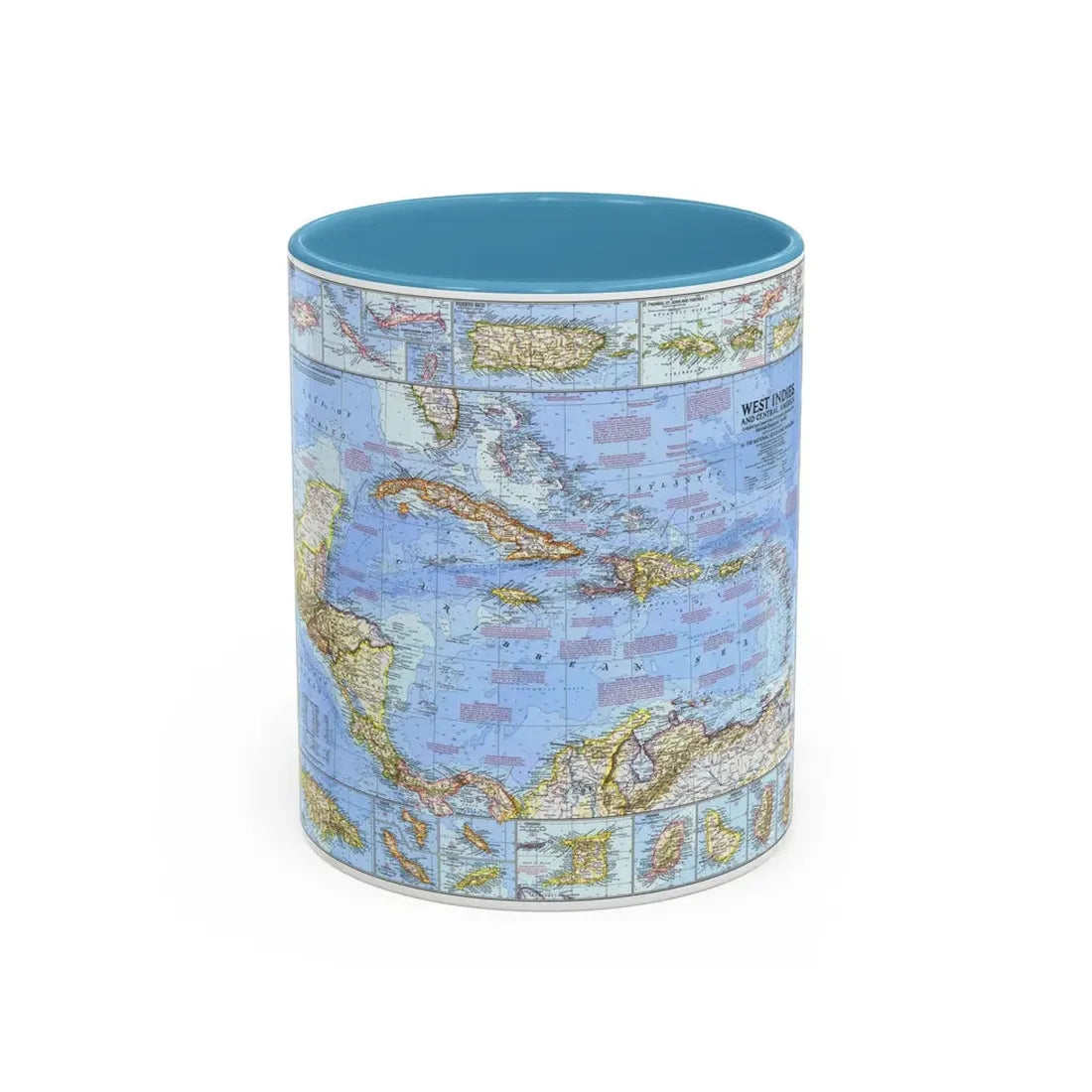 West Indies & Central America (1970) (Map) Accent Coffee Mug 11oz Light Blue - Go Mug Yourself