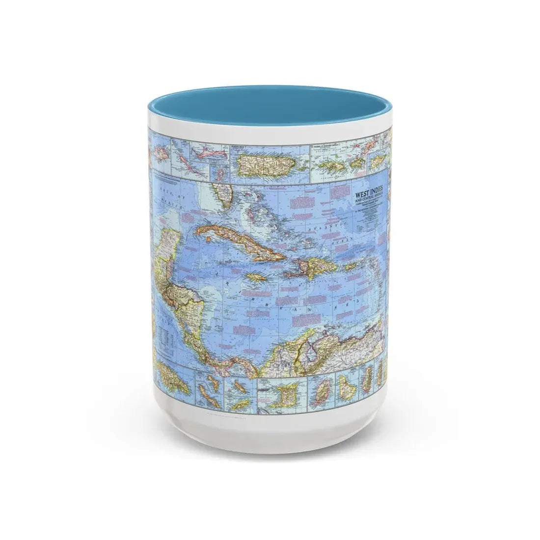 West Indies & Central America (1970) (Map) Accent Coffee Mug 15oz Light Blue - Go Mug Yourself