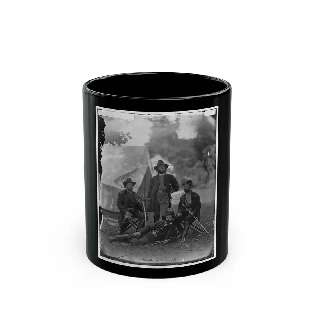 Westover Landing, Va. Col. James H. Childs (Standing) With Other Officers Of The 4th Pennsylvania Cavalry (U.S. Civil War) Black Coffee Mug 11oz - Go Mug Yourself