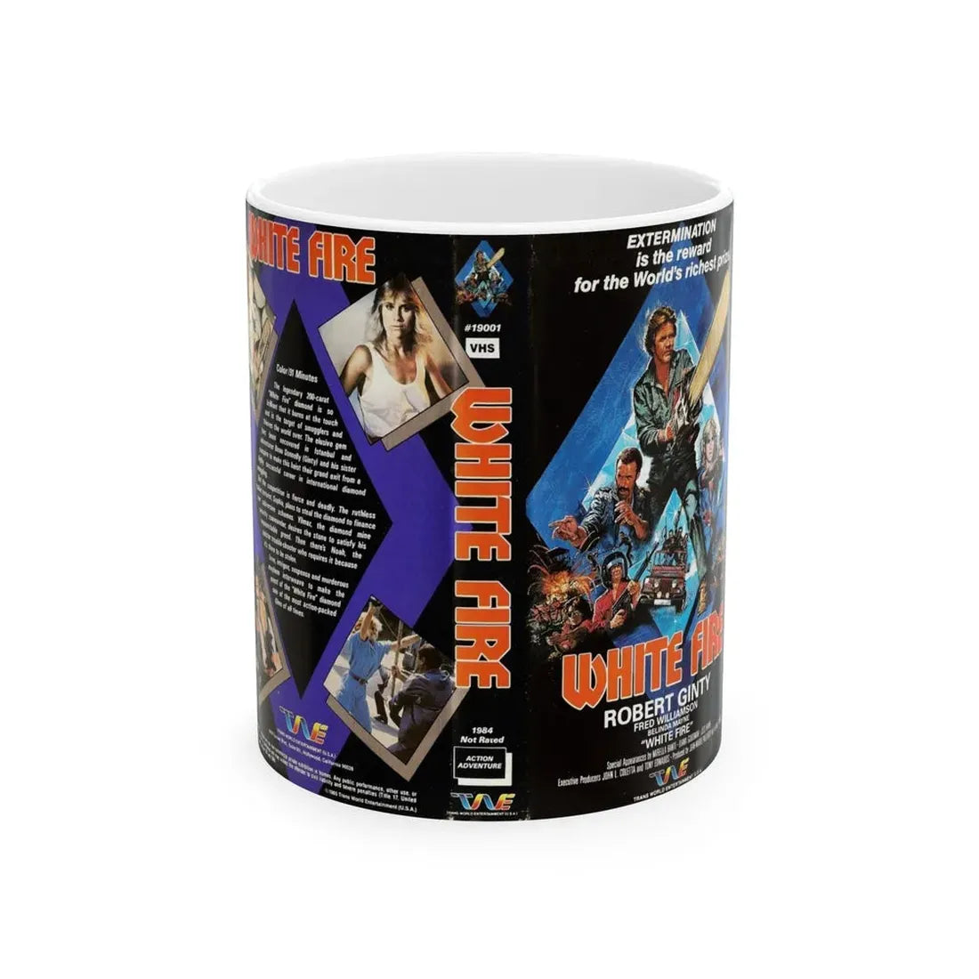 WHITE FIRE WITH ROBERT GINTY (VHS COVER) - White Coffee Mug 11oz - Go Mug Yourself